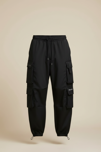 Pantalon Parachute Noir Cargo Ample Cordon Homme - Polyester - vue 3