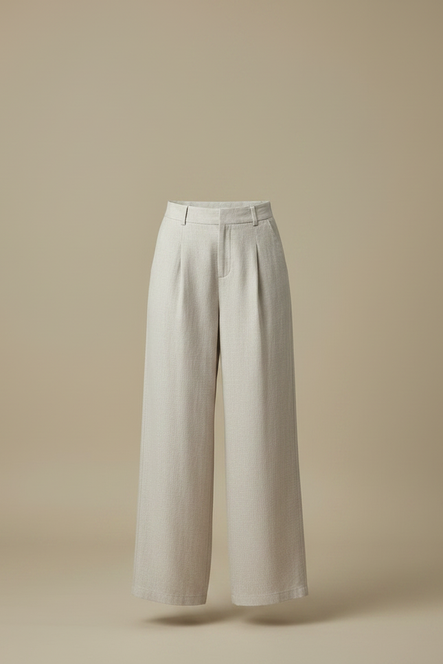 Pantalon Parachute Lin Ample Plissé Clair Élégant - Beige - vue 3