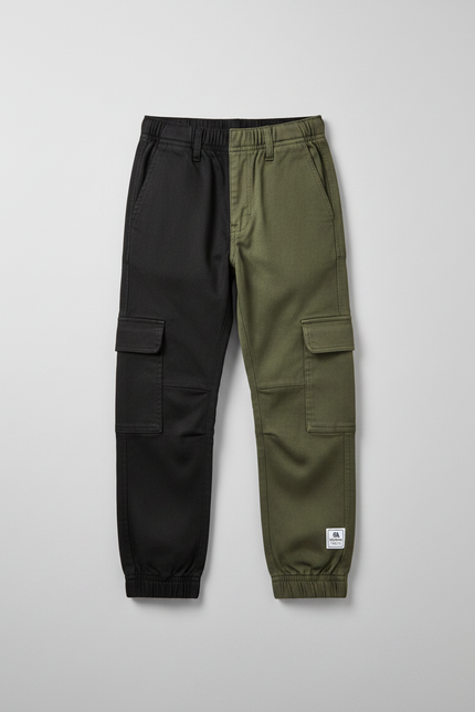 Pantalon Parachute Bicolore Cargo Ample Enfant Coton - Multicolore Toile - vue 3