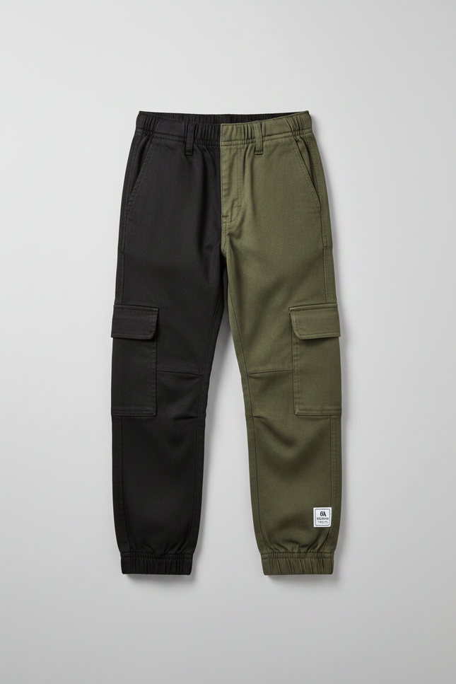 Pantalon Parachute Bicolore Cargo Ample Enfant Coton - Multicolore Toile - vue 3