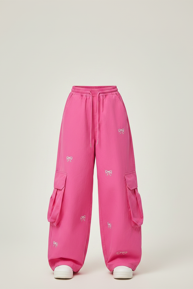 Pantalon Parachute Rose Fille Ample Brodé Cargo - Coton - vue 3