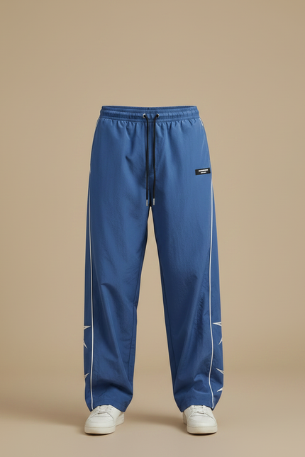 Pantalon Parachute Bleu Ample Sportif Rayures Latérales - Polyester - vue 3