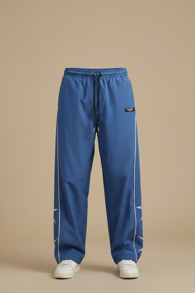 Pantalon Parachute Bleu Ample Sportif Rayures Latérales - Polyester - vue 3