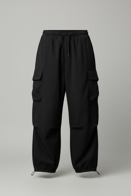 Pantalon Parachute Cargo - Noir Polyester - vue 3