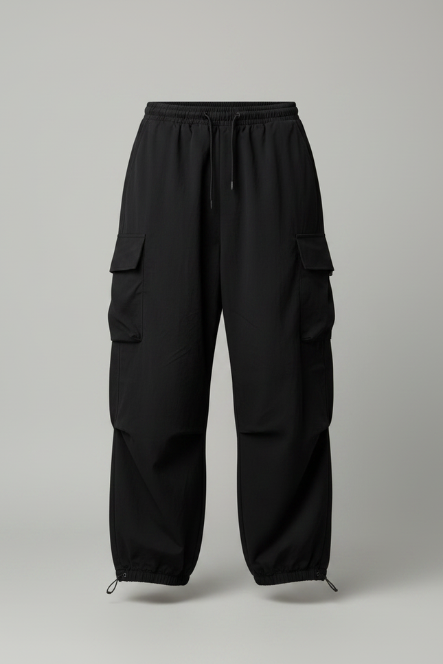 Pantalon Parachute Cargo - Noir Polyester - vue 3