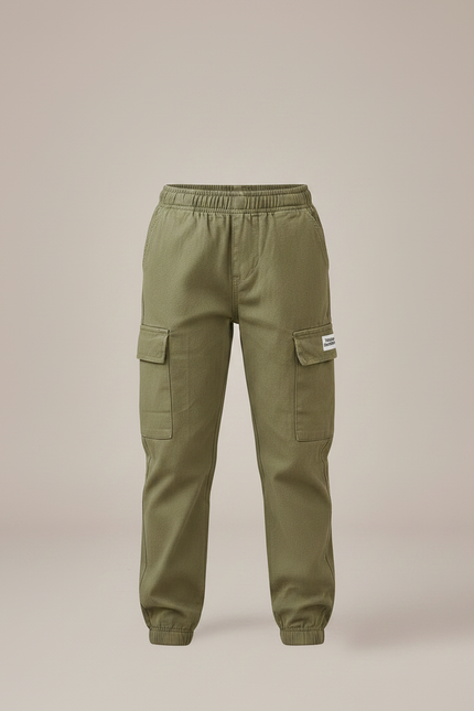 Pantalon Parachute Kaki Cargo Coton Confortable Enfant - Gabardine - vue 3