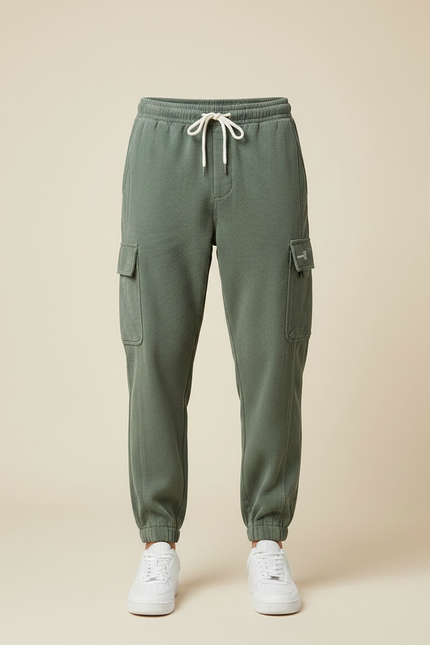 Pantalon Parachute Vert Côtelé Cargo Décontracté Homme - Kaki Cordé - vue 3
