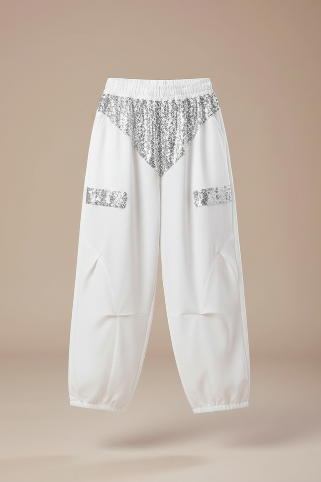 Pantalon Parachute Blanc Ample Paillettes Fille - Polyester - vue 3