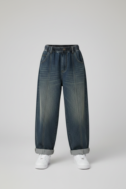 Pantalon Parachute Denim Ample Décontracté Garçon - Bleu Jean - vue 3