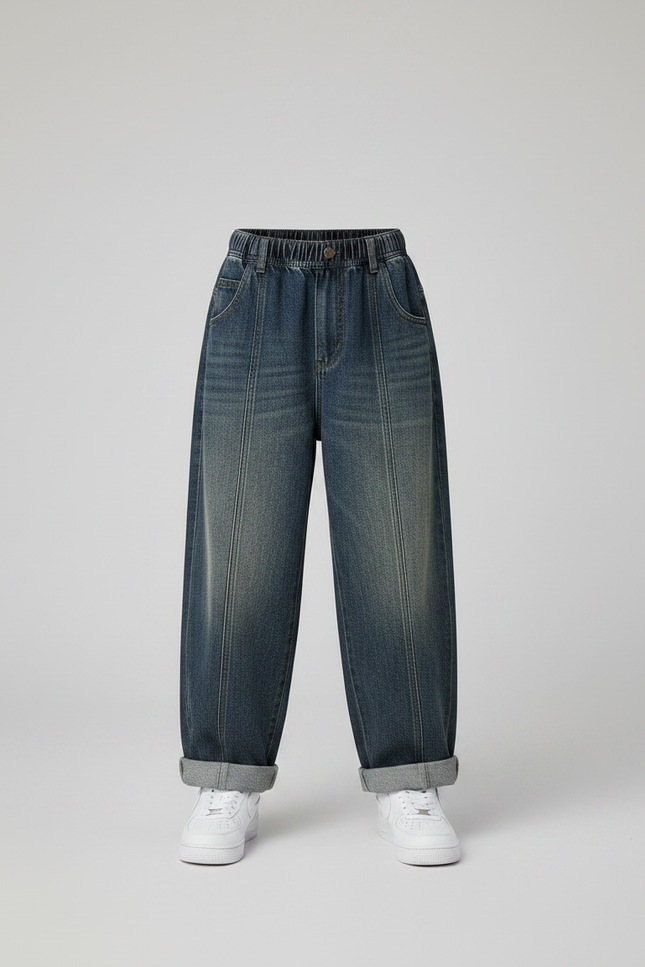 Pantalon Parachute Denim Ample Décontracté Garçon - Bleu Jean - vue 3