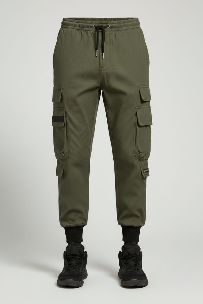 Pantalon Parachute Vert Kaki Cargo Cordon Homme - Toile - vue 3