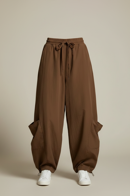 Pantalon Parachute Marron Ample Fluide Cargo Femme - Polyester - vue 3