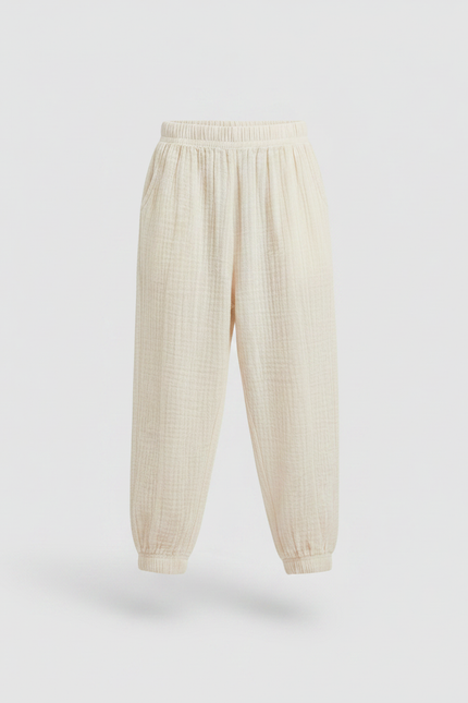 Pantalon Parachute Crème Ample Coton Enfant Doux - Beige - vue 3