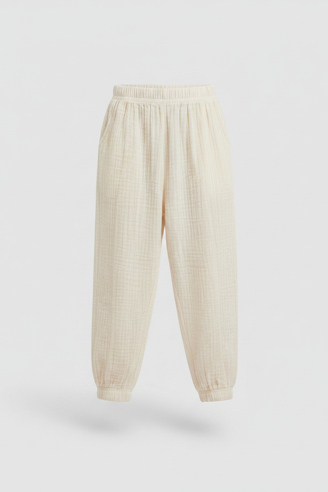 Pantalon Parachute Crème Ample Coton Enfant Doux - Beige - vue 3