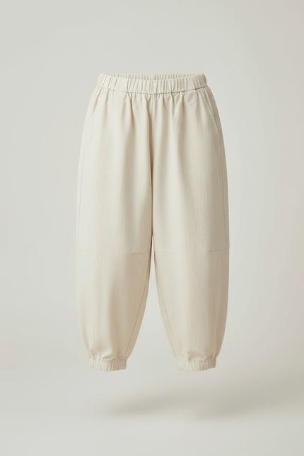 Pantalon Parachute Beige Ample Enfant Coton Élastiqué - vue 3