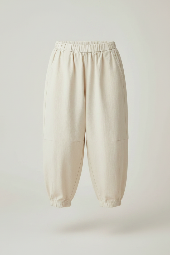 Pantalon Parachute Beige Ample Enfant Coton Élastiqué - vue 3