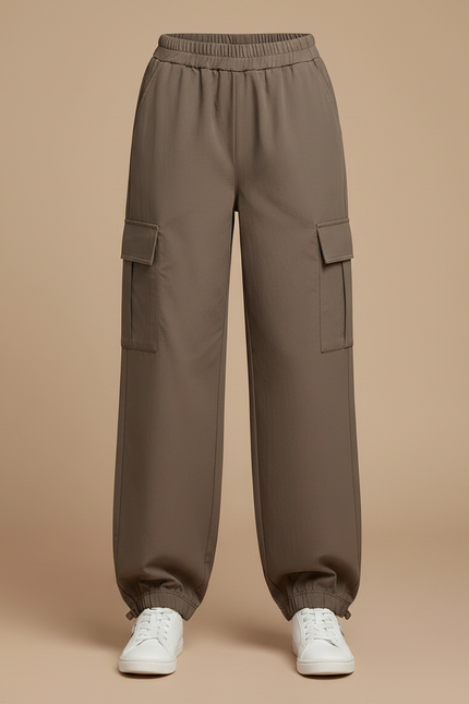 Pantalon Parachute Kaki Cargo Ample Enfant - Polyester - vue 3