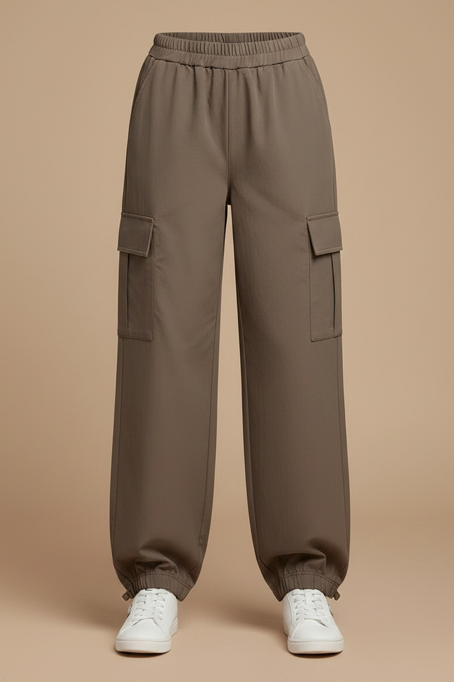 Pantalon Parachute Kaki Cargo Ample Enfant - Polyester - vue 3