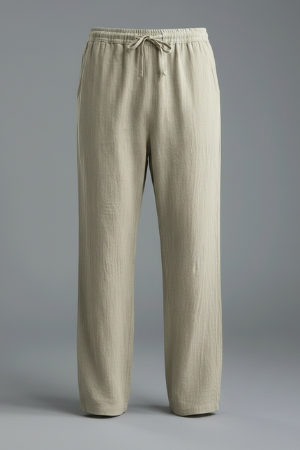 Pantalon Parachute Beige Ample Lin Coton Cordon Décontracté - vue 3