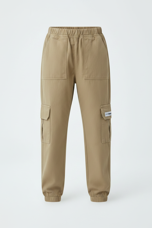 Pantalon Parachute Cargo Ample Coton Garçon - Beige - vue 3
