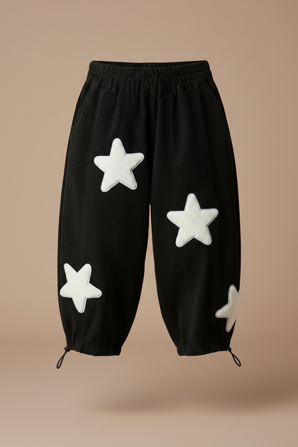 Pantalon Parachute Noir Ample Étoiles Blanches Enfant - Cordé - vue 3