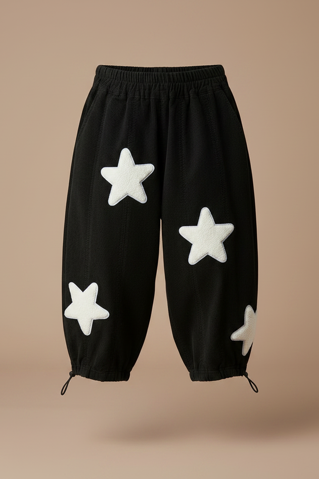 Pantalon Parachute Noir Ample Étoiles Blanches Enfant - Cordé - vue 3