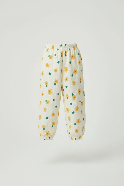 Pantalon Parachute Crème Fleuri Ample Fille Léger - Beige Coton - vue 3