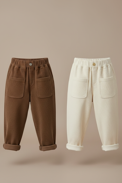 Pantalon Parachute Côtelé Ample Décontracté Enfant - Marron Cordé - vue 3