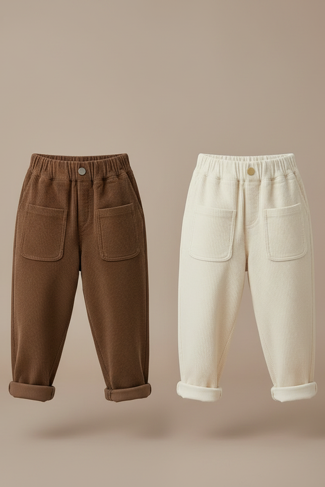 Pantalon Parachute Côtelé Ample Décontracté Enfant - Marron Cordé - vue 3