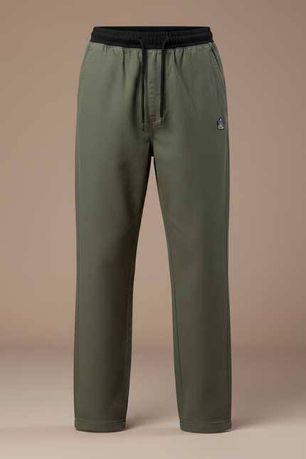 Pantalon Parachute Vert Ample Coton Casual Enfant - Kaki Molleton - vue 3