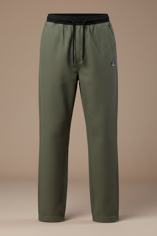 Pantalon Parachute Vert Ample Coton Casual Enfant - Kaki Molleton - vue 3