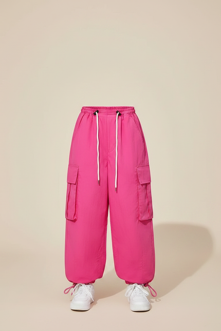 Pantalon Parachute Rose Ample Cargo Fille Fluide - Polyester - vue 3
