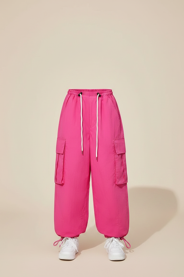 Pantalon Parachute Rose Ample Cargo Fille Fluide - Polyester - vue 3
