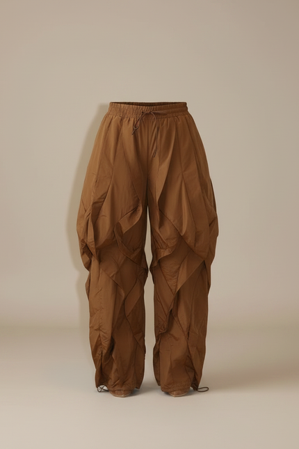 Pantalon Parachute Marron Ample Froncé Cordon Femme - Polyester - vue 3