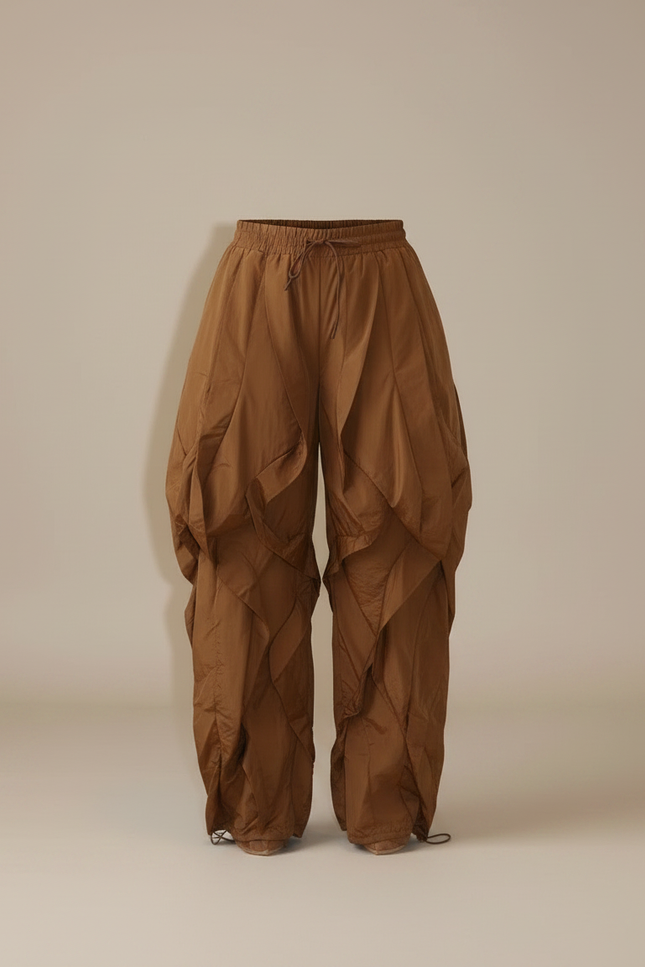 Pantalon Parachute Marron Ample Froncé Cordon Femme - Polyester - vue 3