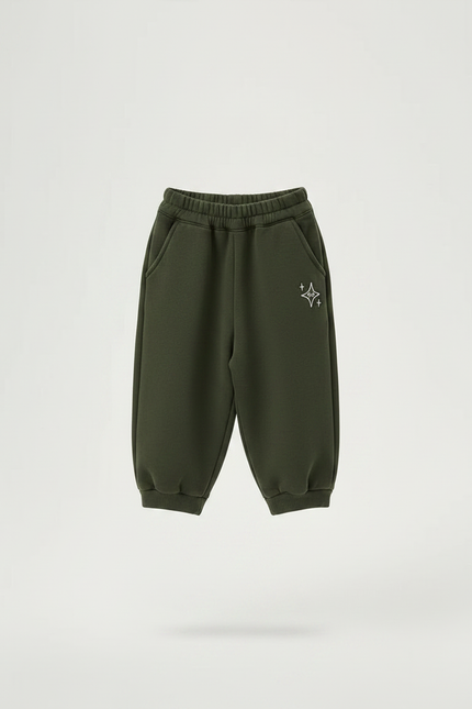 Pantalon Parachute Molleton Épais Ample Imprimé Étoile - Kaki - vue 3
