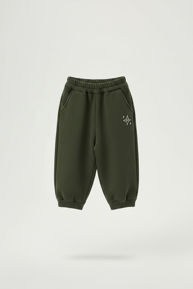 Pantalon Parachute Molleton Épais Ample Imprimé Étoile - Kaki - vue 3