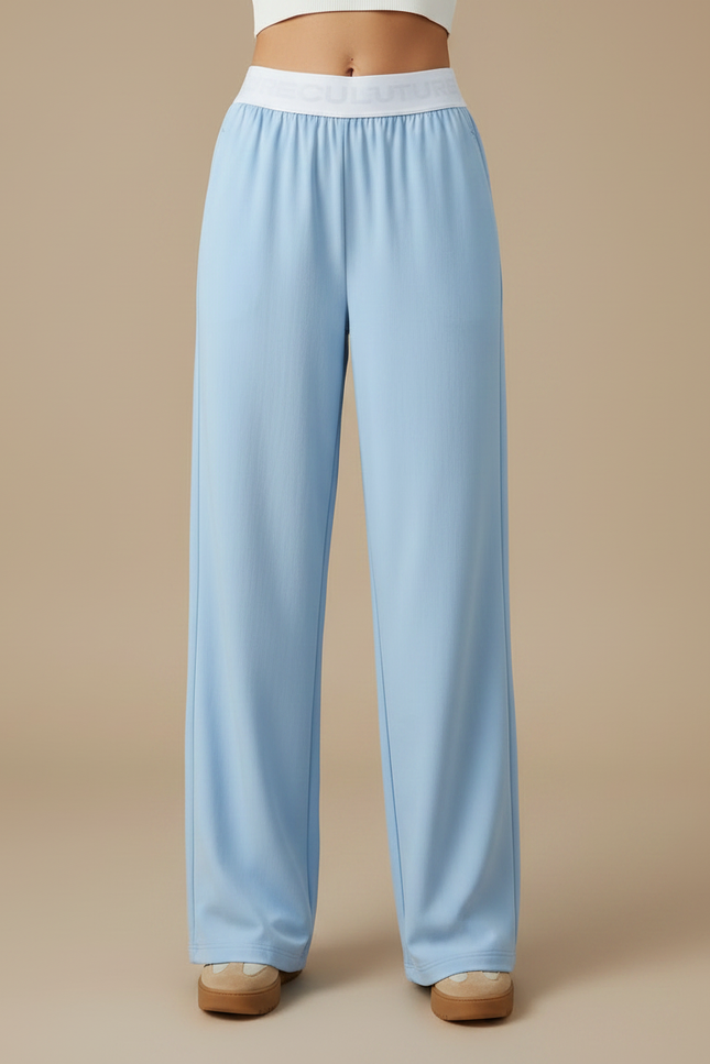 Pantalon Parachute Bleu Ciel Ample Confortable Élastique - Polyester - vue 3