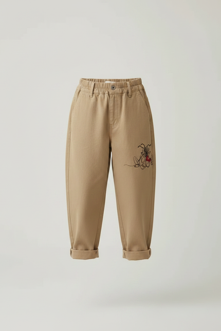 Pantalon Parachute Beige Ample Brodé Mickey Enfant - Gabardine - vue 3