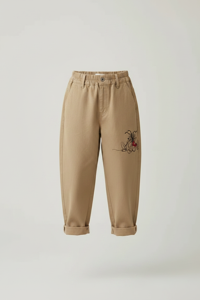 Pantalon Parachute Beige Ample Brodé Mickey Enfant - Gabardine - vue 3