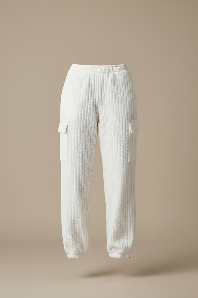 Pantalon Parachute Blanc Matelassé Ample Cargo Femme - Molleton - vue 3