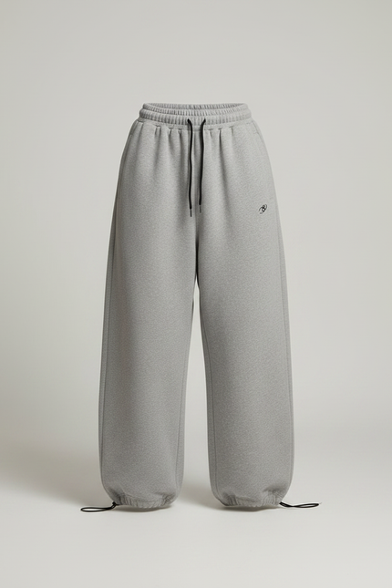 Pantalon Parachute Gris Ample Molleton Brodé Confortable - vue 3