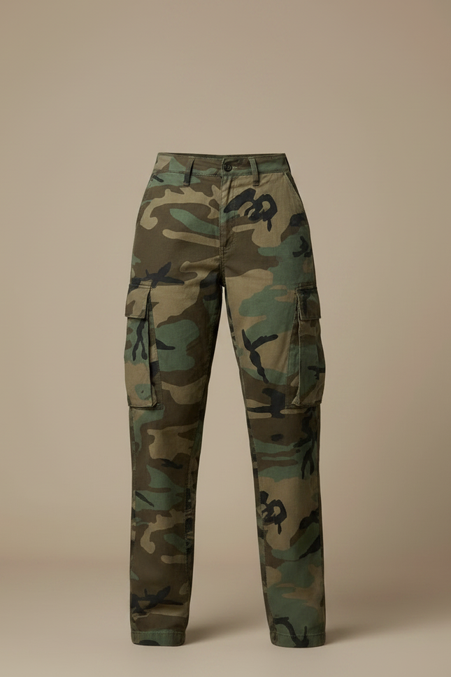 Pantalon Parachute Femme Kaki Cargo - Imprimé Toile - vue 3