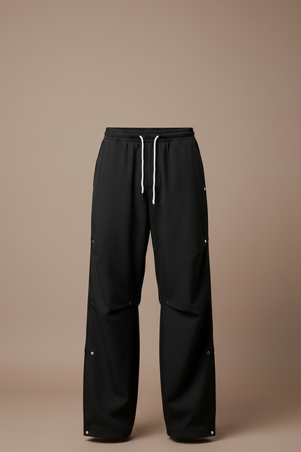 Pantalon Parachute Noir Ample Décontracté Homme Boutons - Polyester - vue 3