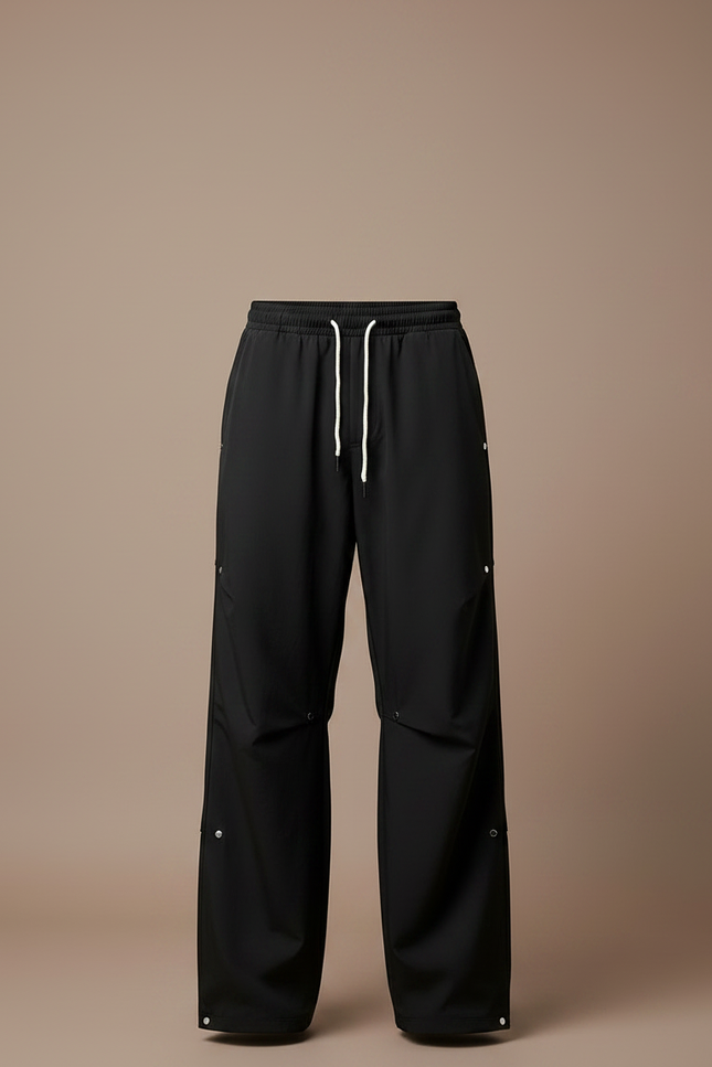 Pantalon Parachute Noir Ample Décontracté Homme Boutons - Polyester - vue 3