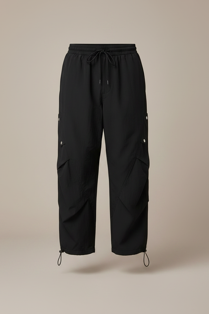 Pantalon Parachute Noir Coupe Large Homme Cargo Sport - Polyester - vue 3