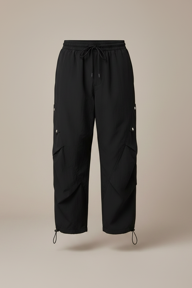 Pantalon Parachute Noir Coupe Large Homme Cargo Sport - Polyester - vue 3