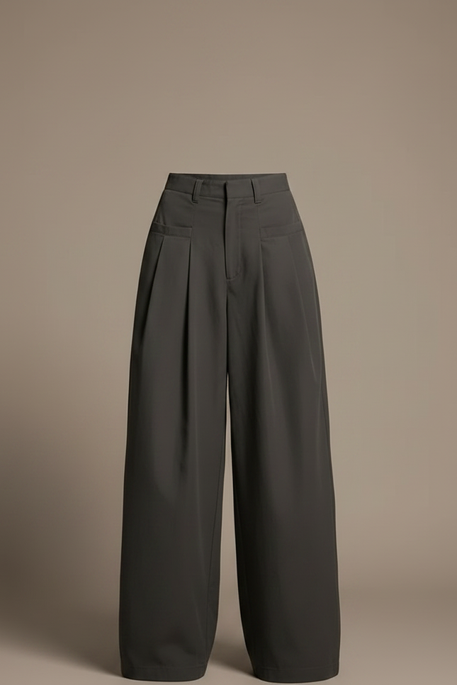 Pantalon Parachute Gris Ample Taille Haute Fluide - Polyester - vue 3