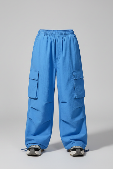 Pantalon Parachute Bleu Cargo Ample Enfant Décontracté - Polyester - vue 3