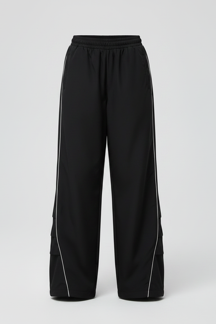 Pantalon Parachute Noir Ample Ligne Blanche Fille - Polyester - vue 3